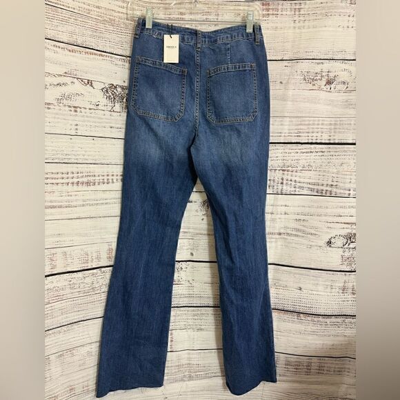 Forever 21 Jeans Womens Size 27 Y2K Flare Wide Leg Raw Hem High rise Denim New - Picture 4 of 10